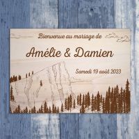 Pancarte de bienvenue mariage en bois - Montagne