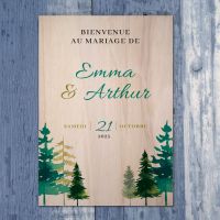 Pancarte de bienvenue mariage en bois - Sapins été