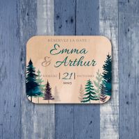 Save the date en bois - Sapins hiver