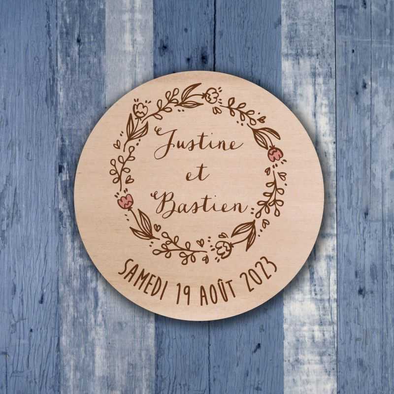 Couronne de laurier - Save the date magnet bois - hover