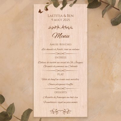 menu-mariage-bois-papillon-grave-gravure-nature-champetre 2