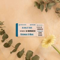 Carte d'embarquement - Save the date sur bois