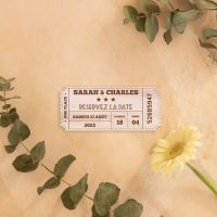 Save the date de mariage en bois ticket de cinéma 2