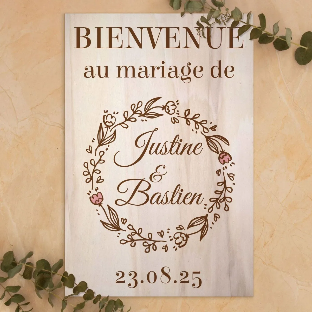 Pancarte Bienvenue Suspendue En Bois Boho - 20x12cm Avec Motifs Fleurs Et Papillons - Pour Porte D'entrée Ou Décoration Murale Rustique