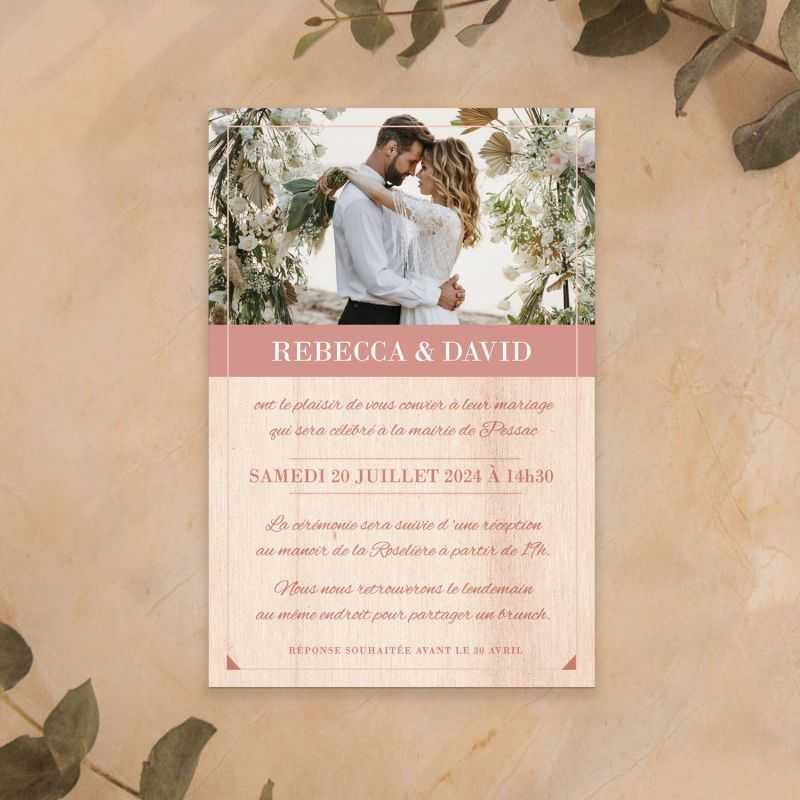 Faire-part de mariage en bois - dragée