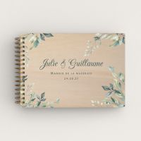 Livre d'or de mariage personnalisé en bois de peuplier avec fleurs