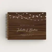 Livre d'or de mariage en bois personnalisé sur noyer avec guirlandes