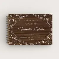Livre d'or de mariage en bois personnalisé sur noyer avec motif floral