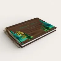 Livre d'or de mariage en bois personnalisé sur noyer avec sapins de printemps