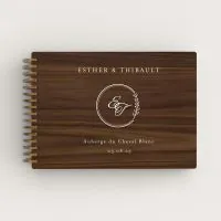 Livre d'or de mariage en bois personnalisé sur noyer avec initiales