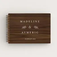 Livre d'or de mariage en bois personnalisé sur noyer avec deux rameaux