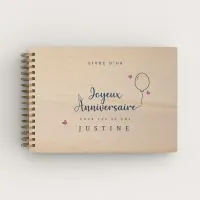 Livre d'or d'anniversaire personnalisé en bois de peuplier avec ballons