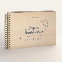 Livre d'or d'anniversaire personnalisé en bois de peuplier avec ballons