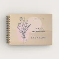 Livre d'or d'anniversaire personnalisé en bois de peuplier avec un bouquet