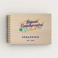 Livre d'or d'anniversaire personnalisé en bois de peuplier avec cotillons