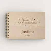 Livre d'or d'anniversaire personnalisé en bois de peuplier avec un gâteau