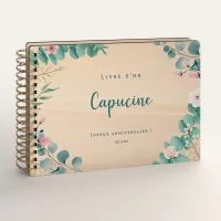 Livre d'or d'anniversaire personnalisé en bois de peuplier avec eucalyptus