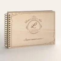 Livre d'or d'anniversaire personnalisé en bois de peuplier vintage