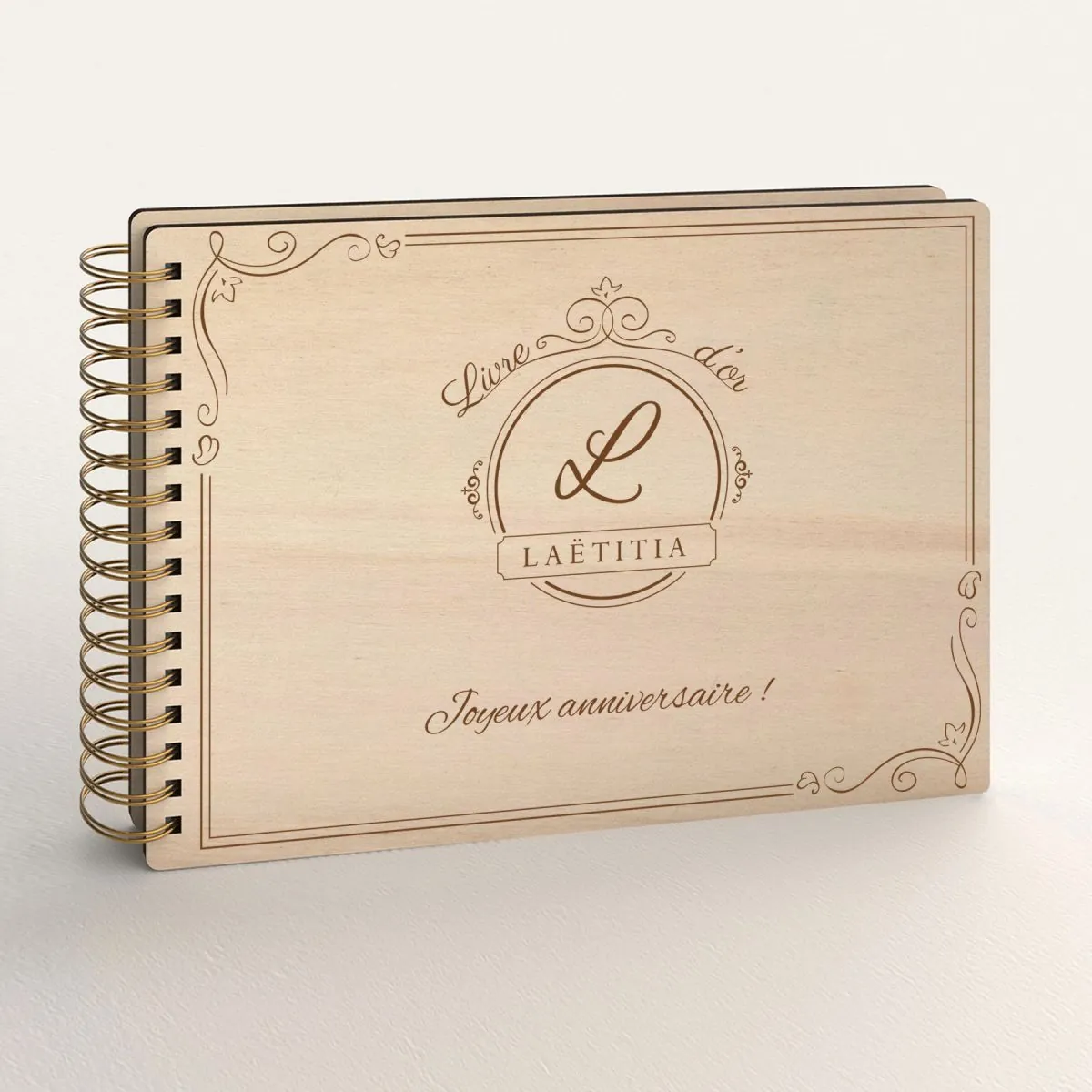 Livre d'or d'anniversaire personnalisé en bois de peuplier vintage