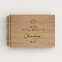 Livre d'or d'anniversaire en bois gravé sur chêne pour birthday