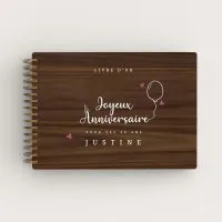 Livre d'or de mariage en bois imprimé sur noyer avec un ballon