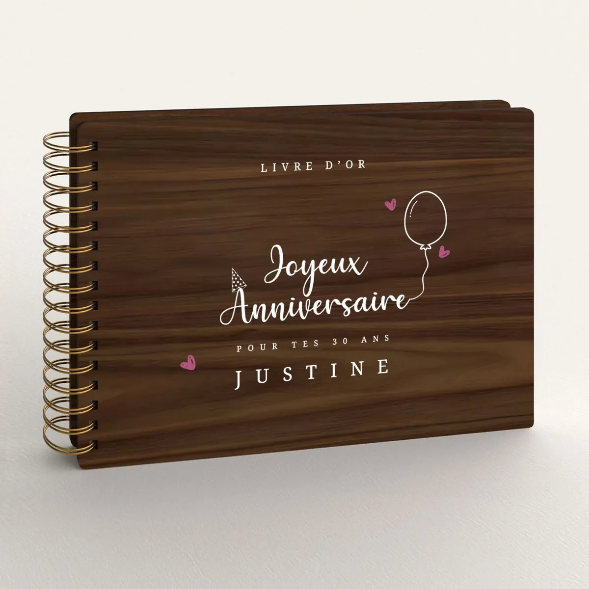 Livre d'or de mariage en bois imprimé sur noyer avec un ballon
