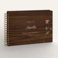 Livre d'or d'anniversaire - Noyer - Cosmos rouge