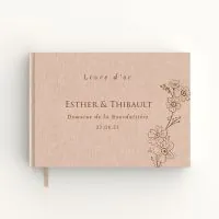 Livre d'or de mariage - Livret aspect lin - Bouton d'or
