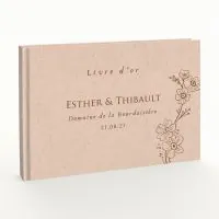 Livre d'or de mariage - Livret aspect lin - Bouton d'or