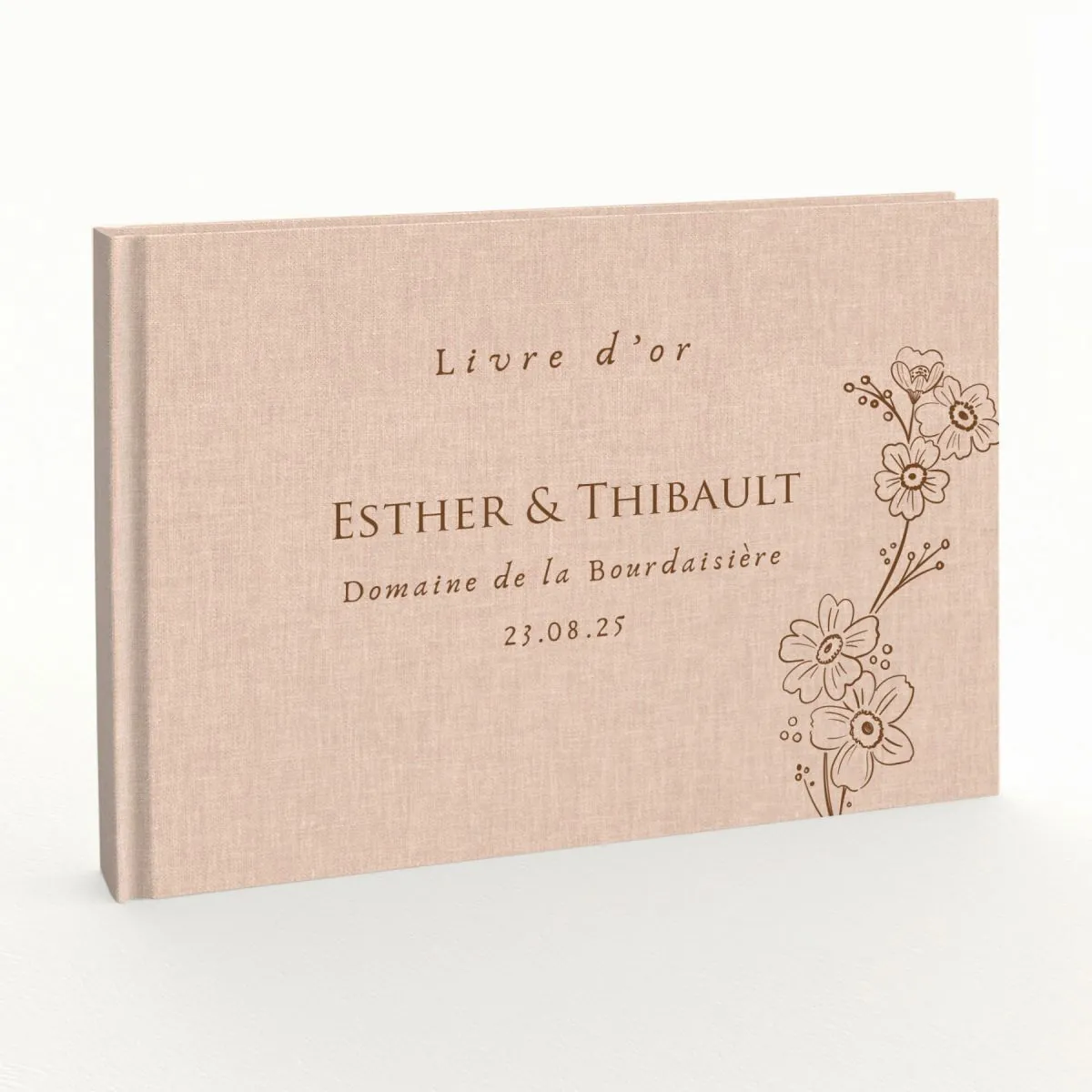 Livre d'or de mariage - Livret aspect lin - Bouton d'or