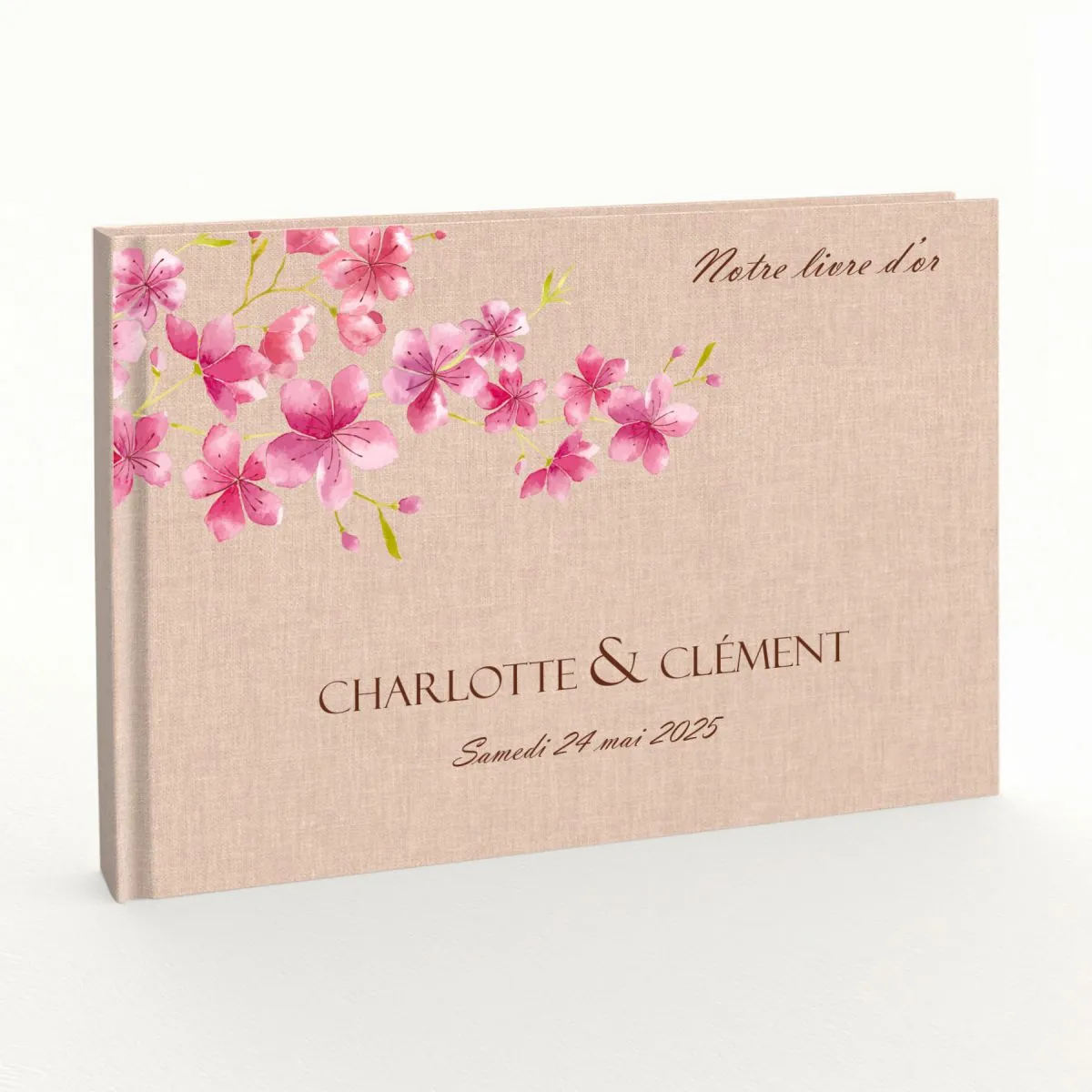 Livre d'or de mariage - Livret aspect lin - Cerisier