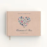Livre d'or de mariage - Livret aspect lin - Coeur champêtre
