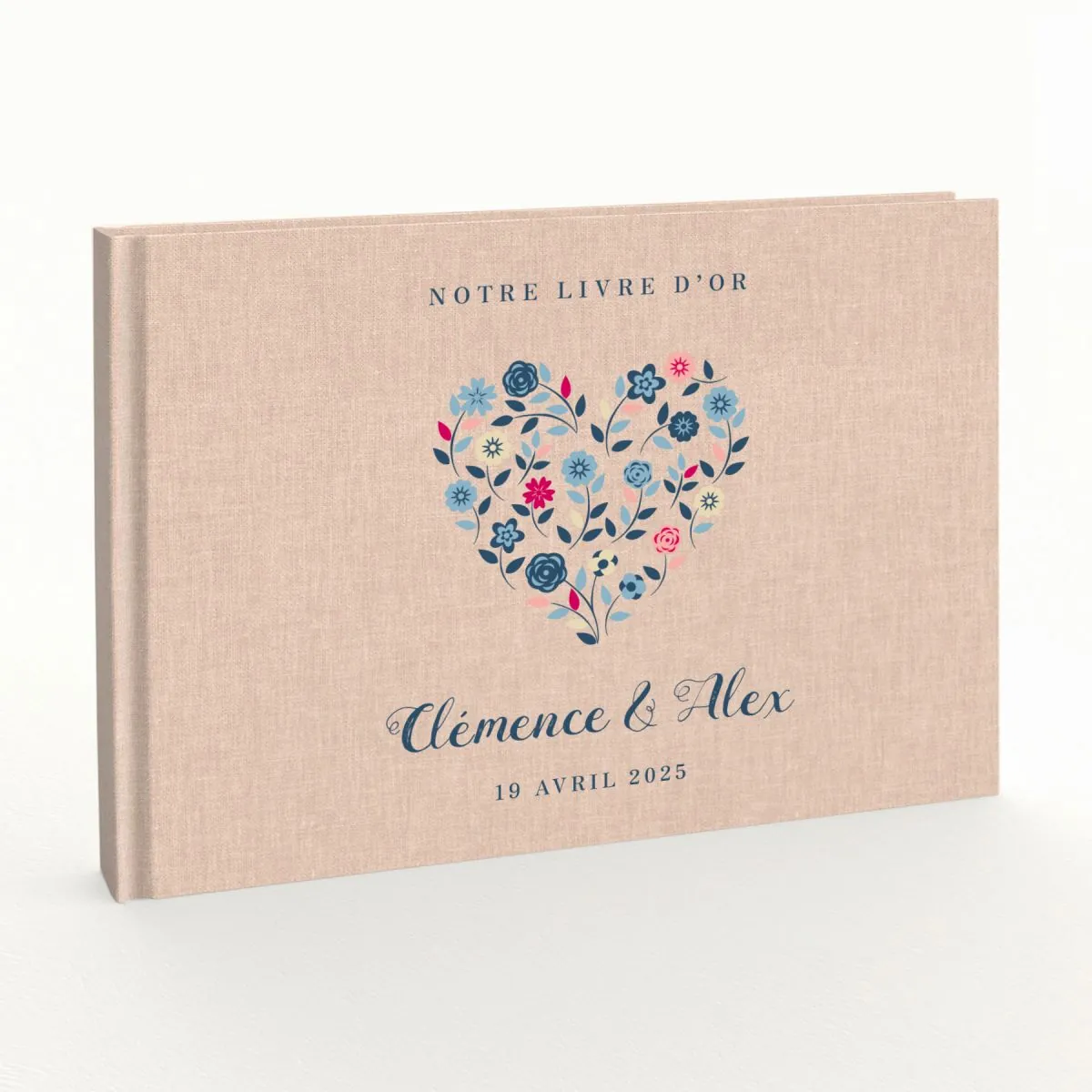 Livre d'or de mariage - Livret aspect lin - Coeur champêtre