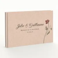 Livre d'or de mariage - Livret aspect lin - Cosmos rouge