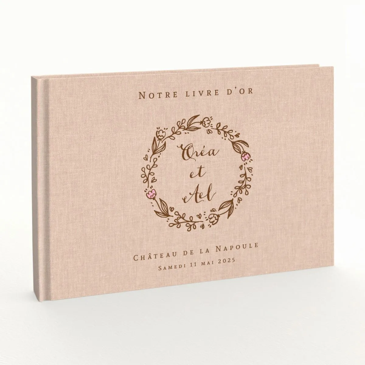 Livre d'or de mariage - Livret aspect lin - Couronne de laurier