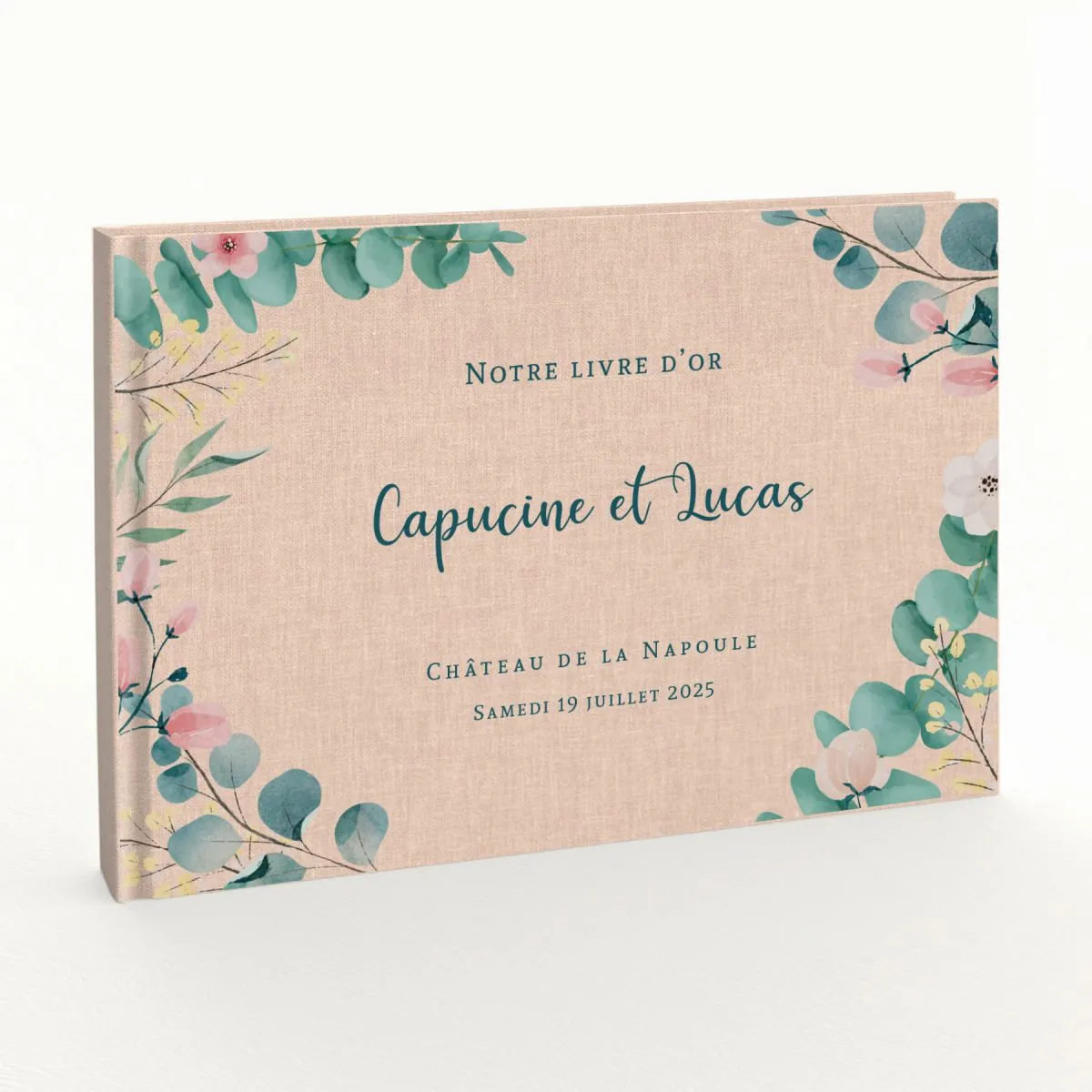 Livre d'or de mariage - Livret aspect lin - Eucalyptus