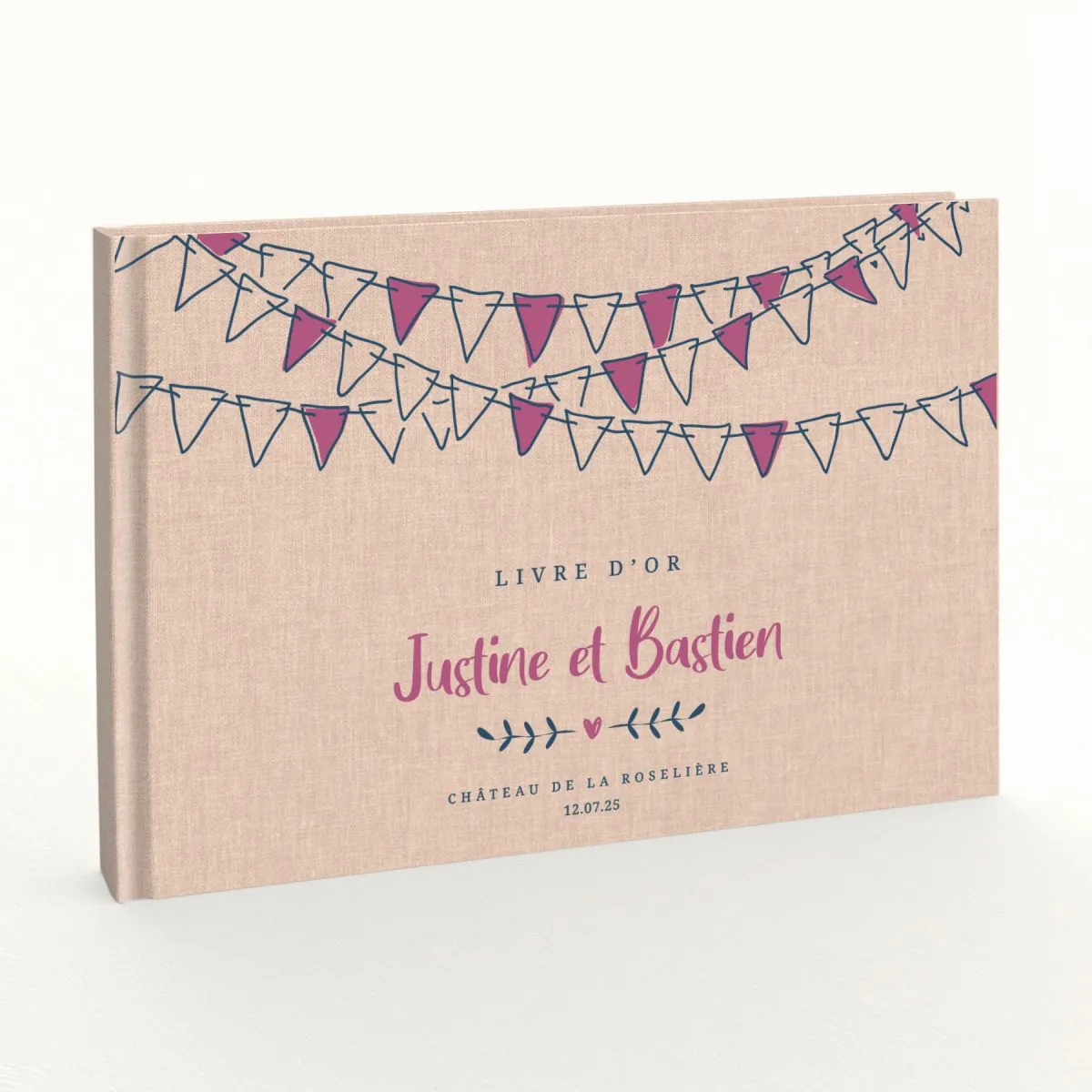 Livre d'or de mariage - Livret aspect lin - Fanions