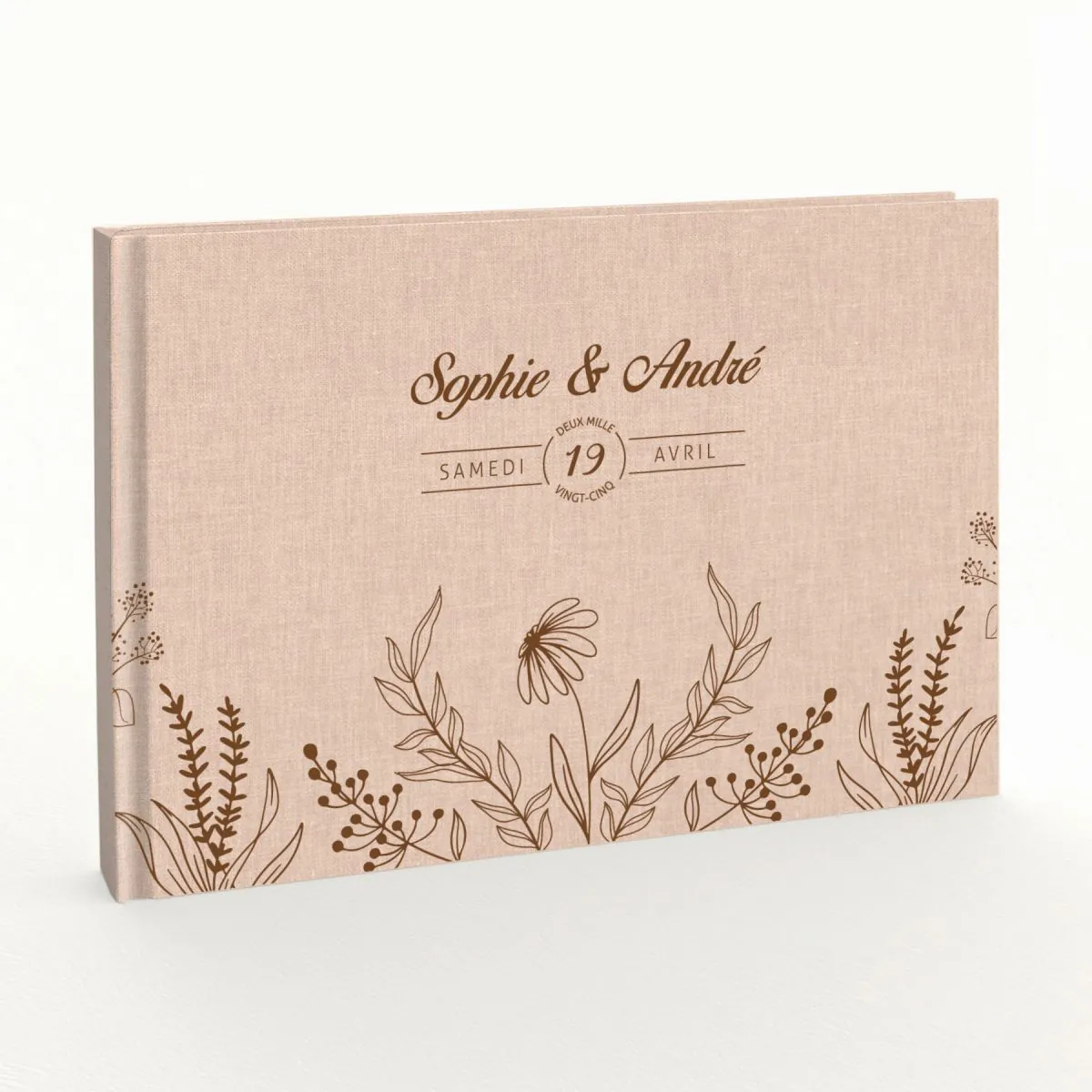 Livre d'or de mariage - Livret aspect lin - Fleurs champêtres