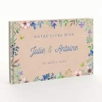 Livre d'or de mariage - Livret aspect lin - Fleurs de printemps