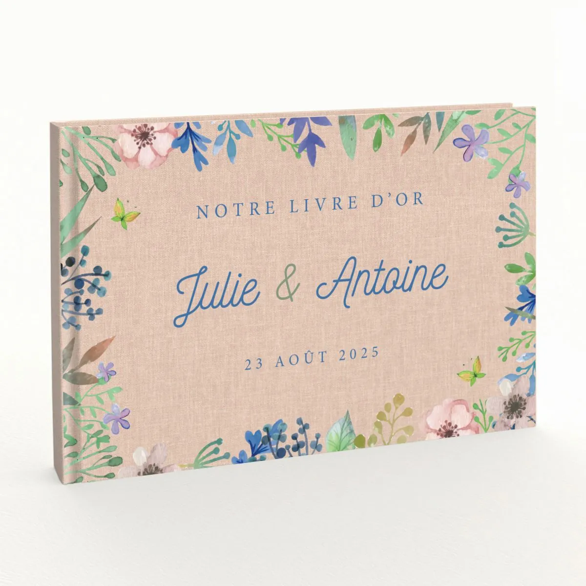 Livre d'or de mariage - Livret aspect lin - Fleurs de printemps