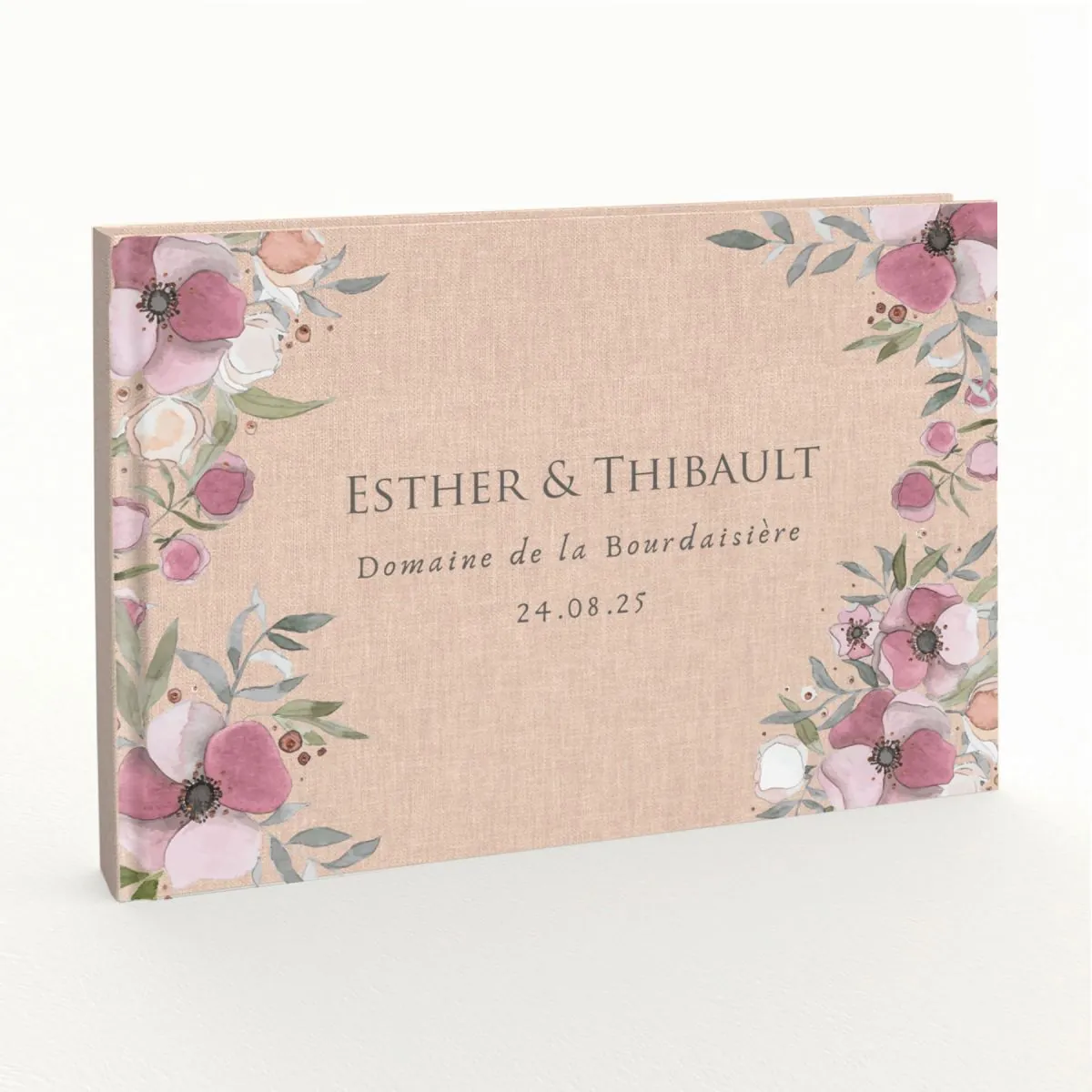 Livre d'or de mariage - Livret aspect lin - Pivoines