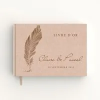 Livre d'or de mariage - Livret aspect lin - Plume