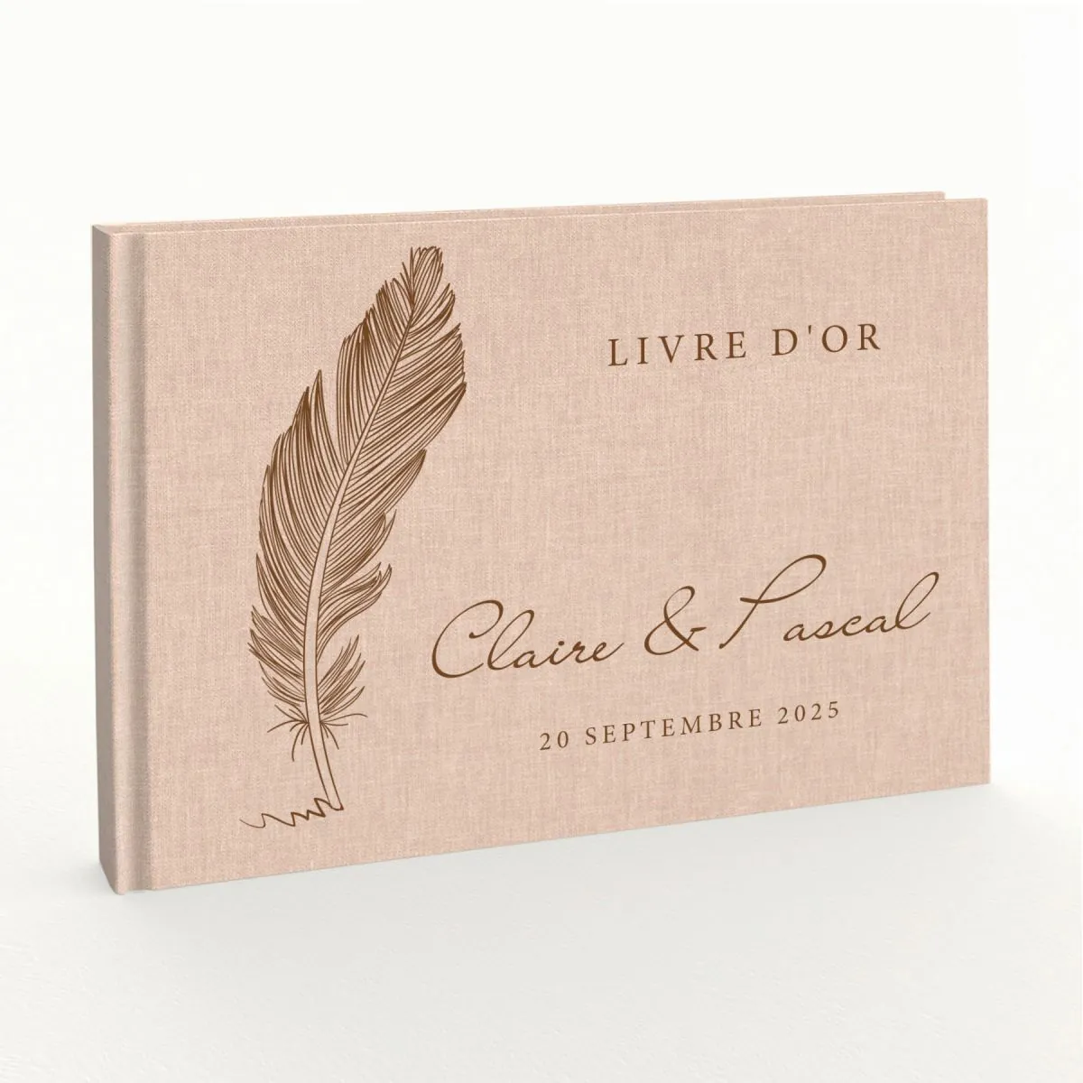 Livre d'or de mariage - Livret aspect lin - Plume