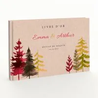 Livre d'or de mariage - Livret aspect lin - Sapins automne