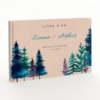 Livre d'or de mariage - Livret aspect lin - Sapins hiver
