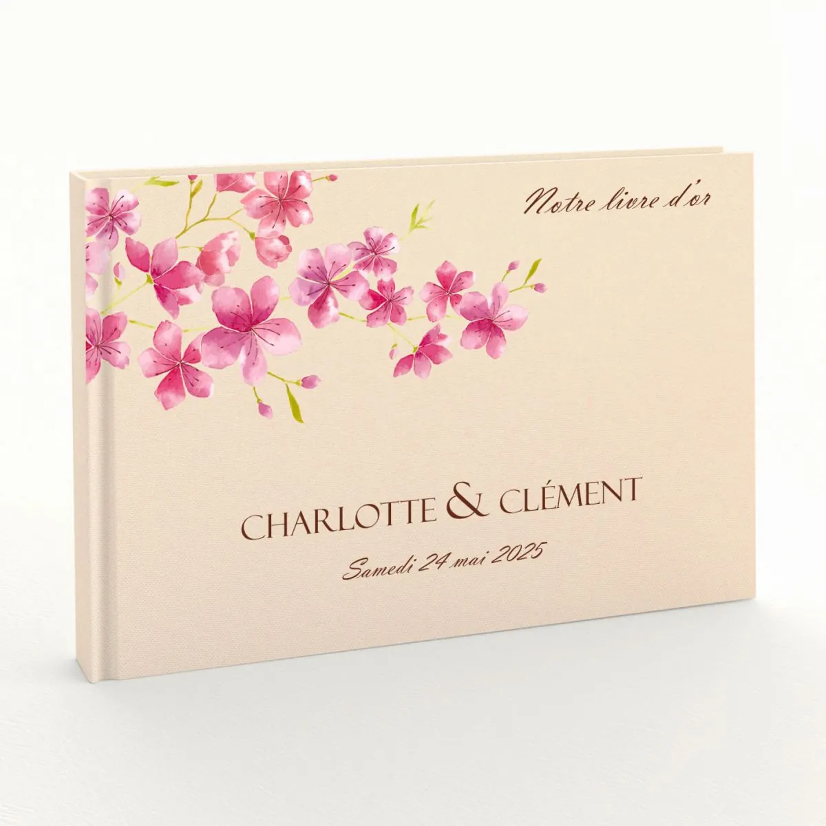Livre d'or de mariage - Livret aspect coton - Cerisier