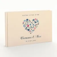 Livre d'or de mariage - Livret aspect coton - Coeur champêtre