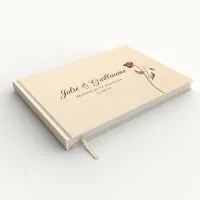 Livre d'or de mariage - Livret aspect lin - Cosmos rouge