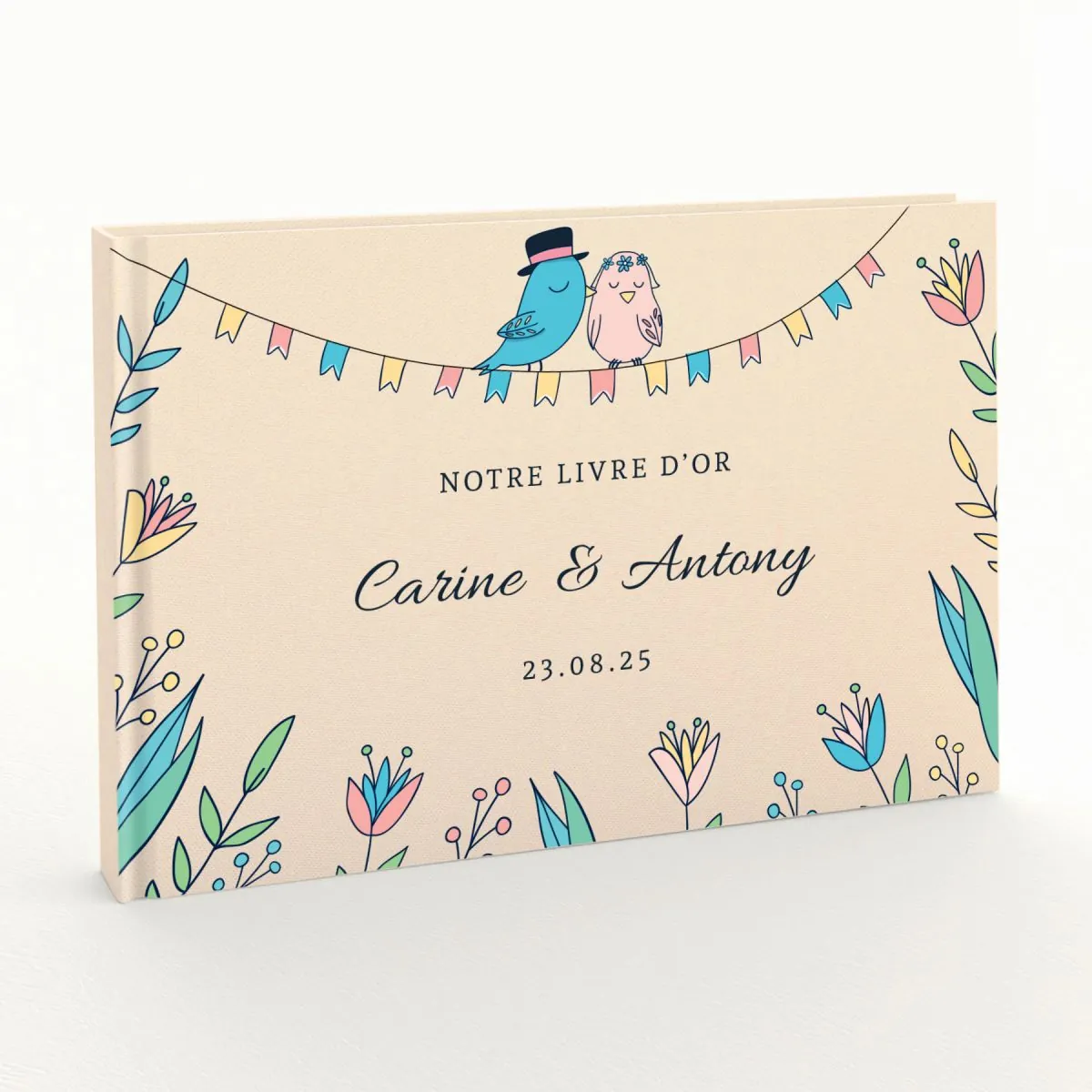 Livre d'or de mariage - Livret aspect coton - Les inséparables