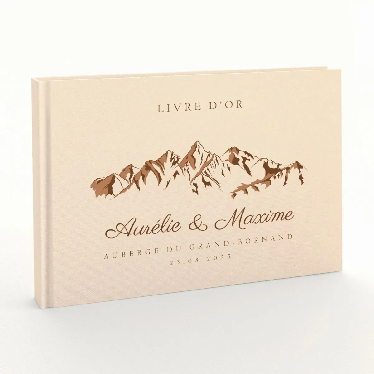 Livre d'or de mariage - Livret aspect lin - Sommets enneigés